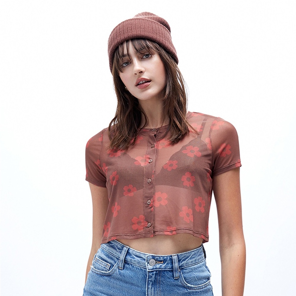PacCares Chestnut Mesh Cardigan